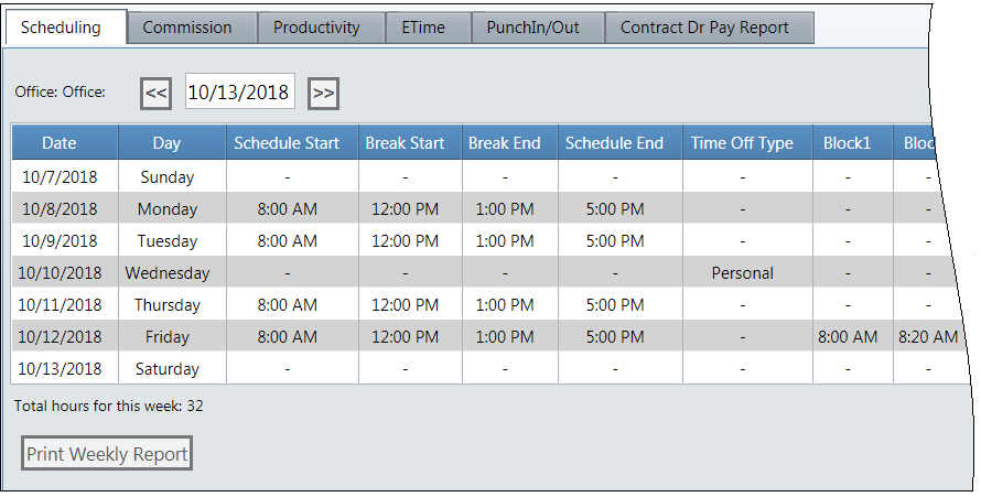 Viewing Your Weekly Working Hours