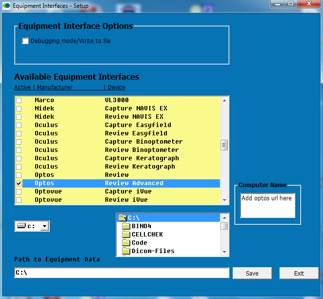 Setting Up the Optos Interface